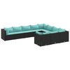 vidaXL 10-tlg. Garten-Sofagarnitur mit Kissen Schwarz Poly Rattan