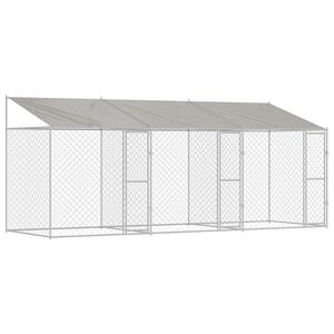 vidaXL Hundek&auml;fig mit Dach Silber 600 x 200 x 256 cm Stahl und PE