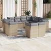 vidaXL 11-tlg. Garten-Sofagarnitur mit Kissen Beige Poly Rattan