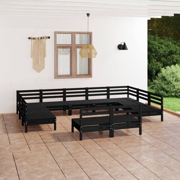 vidaXL 11-tlg. Garten-Lounge-Set Schwarz Massivholz Kiefer