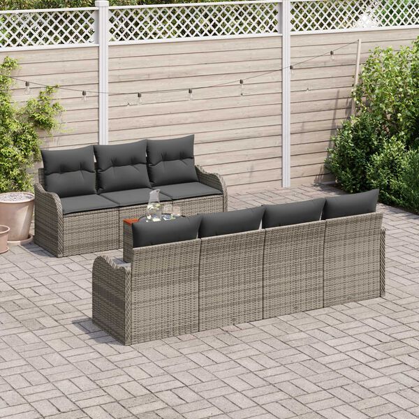vidaXL Gartensofa-set mit Kissen 8 pcs Grau Poly-Rattan