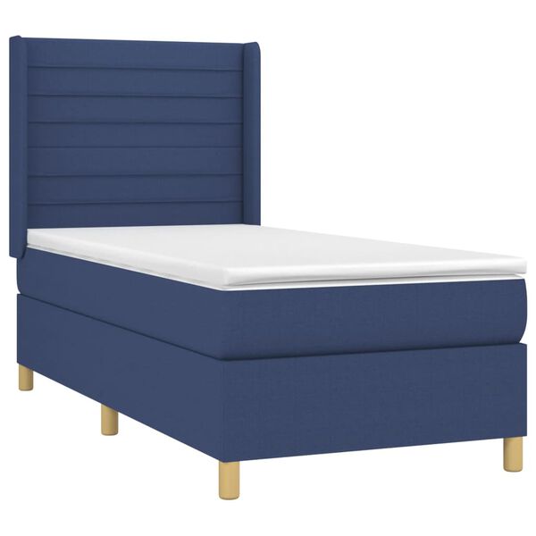 vidaXL Boxspringbett mit Matratze & LED Blau 90x190 cm Stoff