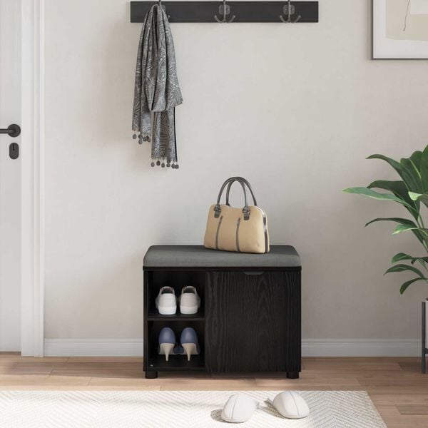 vidaXL Flurbank mit Kissen mit Regal Schwarze Eiche 60 x 38 x 46 cm