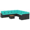 vidaXL 11-teiliges Gartensofa-Set mit Kissen, schwarzes Polyrattan