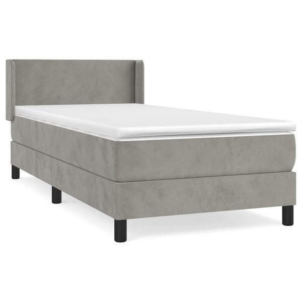 vidaXL Boxspringbett mit Matratze Hellgrau 100x200 cm Samt
