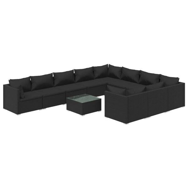 vidaXL 11-tlg. Garten-Lounge-Set mit Kissen Poly Rattan Schwarz