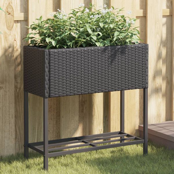 vidaXL Pflanzk&uuml;bel mit Ablage Schwarz Poly Rattan