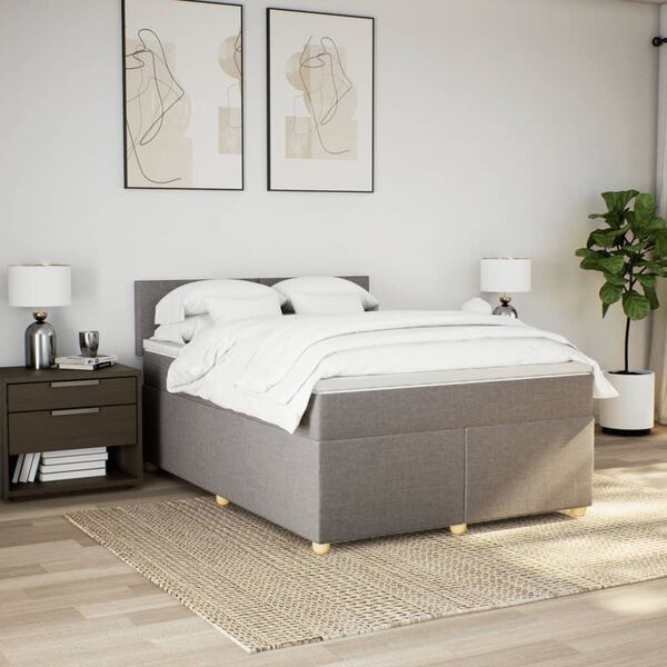 vidaXL Boxspringbett mit Matratze Taupe 140x200 cm Stoff