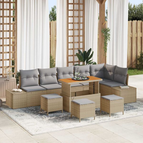 vidaXL Gartensofa-set mit Kissen 10 pcs Beige Poly-Rattan