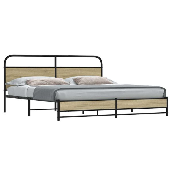 vidaXL Metallbett ohne Matratze Sonoma-Eiche 180x200 cm