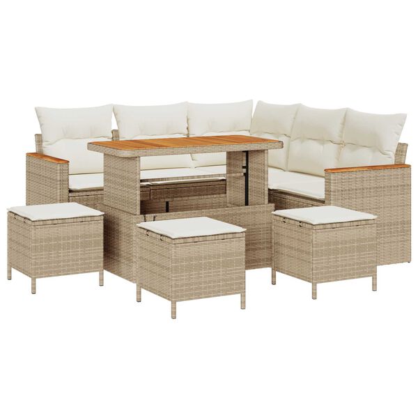 vidaXL Garten-Sofa-Set mit Kissen mit Speicher Beige Poly Rattan