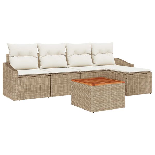 vidaXL Gartensofa-set mit Speicher 6 pcs Beige und Creme Poly-Rattan