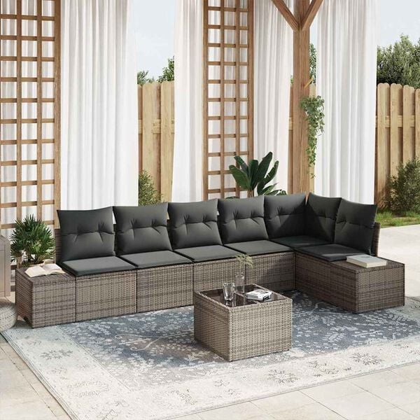 vidaXL Garten-Sofa-Set mit Kissen mit Speicher 7 pcs Hellgrau
