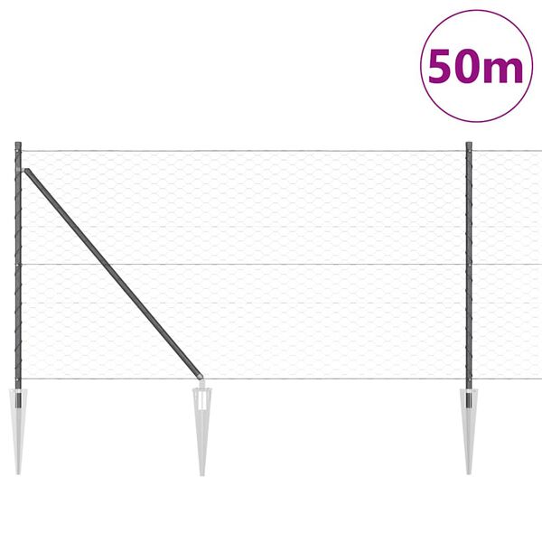 vidaXL Zaunpfosten Grau 50 x 1 m (50 mm Mesh) Stahl und PVC