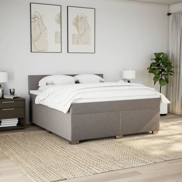 vidaXL Boxspringbett mit Matratze Taupe 180x200 cm Stoff