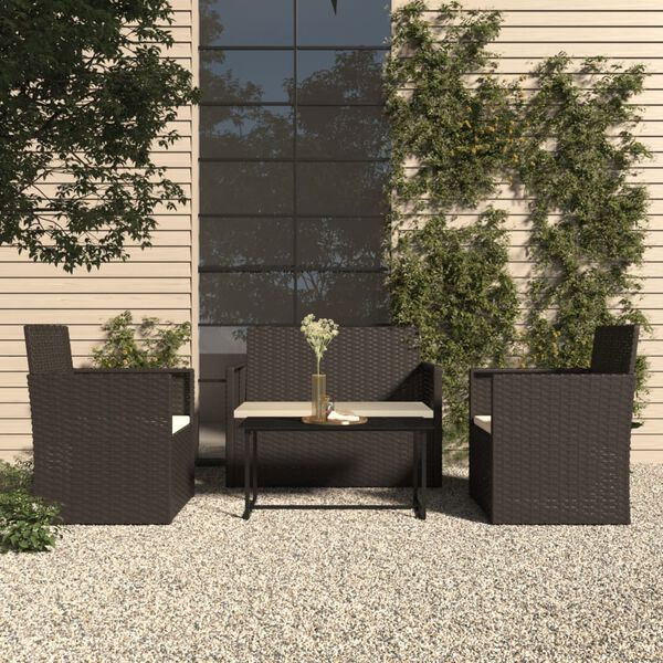 vidaXL 4-tlg. Garten-Lounge-Set mit Kissen Poly Rattan Schwarz