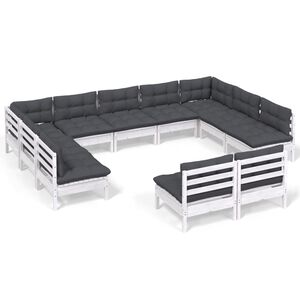 vidaXL 11-tlg. Garten-Lounge-Set mit Kissen Wei&szlig; Kiefer Massivholz