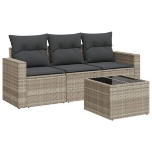 vidaXL 4-tlg. Garten-Sofagarnitur mit Kissen Hellgrau Poly Rattan