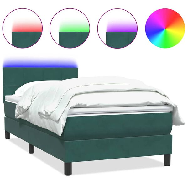 vidaXL Boxspringbett mit Matratze & LED Dunkelgr&uuml;n 80x210 cm Samt