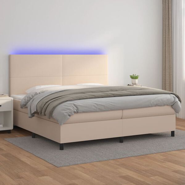 vidaXL Boxspringbett mit Matratze & LED Cappuccino-Braun 200x200cm