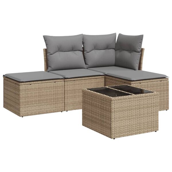 vidaXL 5-tlg. Garten-Sofagarnitur mit Kissen Beige Poly Rattan
