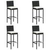 vidaXL Garten-Barhocker mit Kissen 4 Stk. Schwarz Poly Rattan