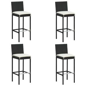vidaXL Garten-Barhocker mit Kissen 4 Stk. Schwarz Poly Rattan