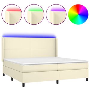 vidaXL Boxspringbett mit Matratze & LED Creme 200x200 cm Kunstleder