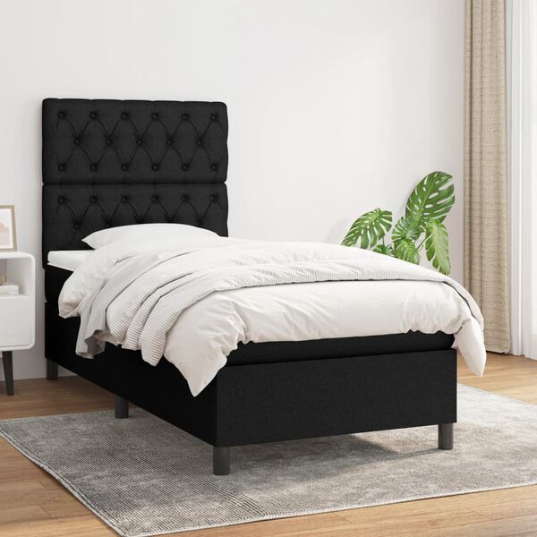 vidaXL Boxspringbett mit Matratze Schwarz 80x200 cm Stoff