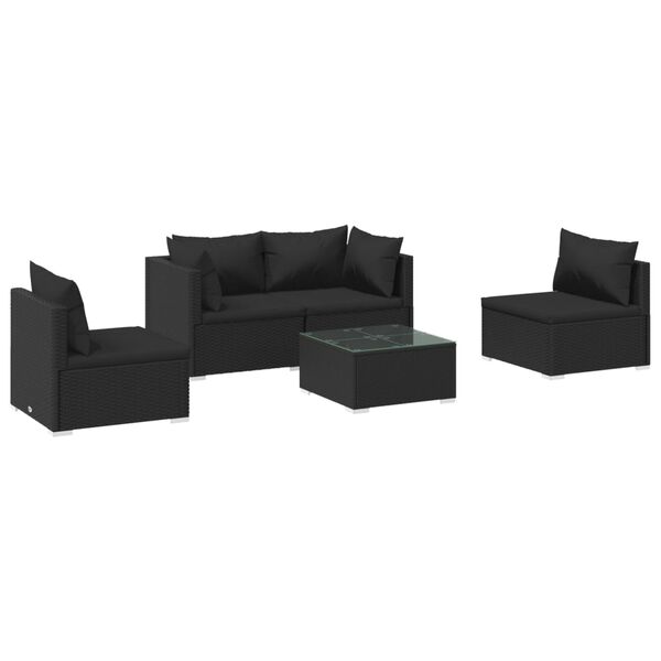 vidaXL 5-tlg. Garten-Lounge-Set mit Kissen Poly Rattan Schwarz