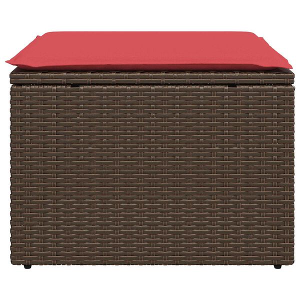 vidaXL Gartenhocker mit Kissen Braun 55x55x37 cm Poly Rattan