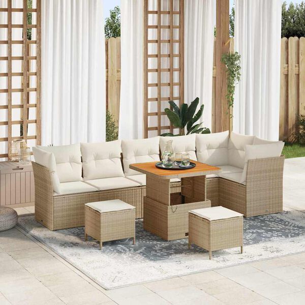 vidaXL Gartensofa-set 9 pcs Beige Poly-Rattan