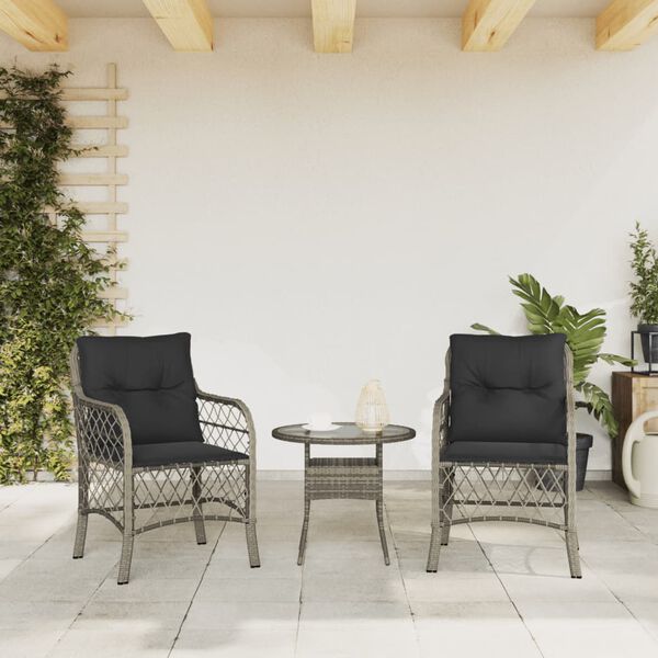 vidaXL Gartenstühle mit Kissen 2 Stk. Grau Poly Rattan
