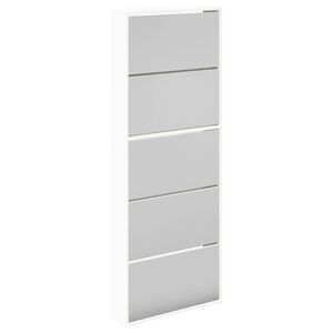 vidaXL Schuhschrank mit 5 F&auml;chern Spiegel Wei&szlig; 63&times;17&times;169,5 cm
