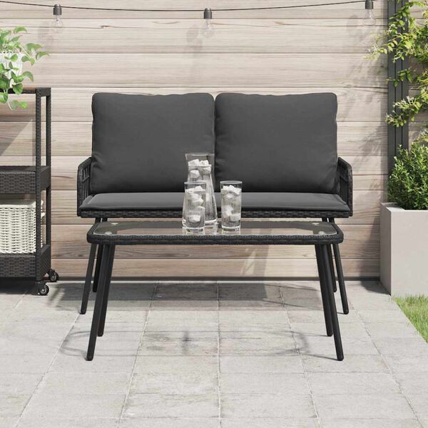 vidaXL Couchtisch Schwarz 90 x 45 x 43 cm Poly-Rattan und Glas