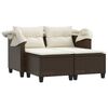 vidaXL Gartensofa 2-Sitzer mit Dach und Hockern Braun Poly Rattan