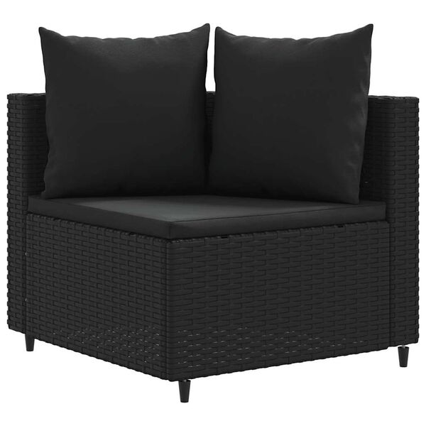 vidaXL 7-tlg. Garten-Sofagarnitur mit Kissen Schwarz Poly Rattan