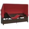 vidaXL Sonnenliege mit Dach und Kissen Braun Poly Rattan