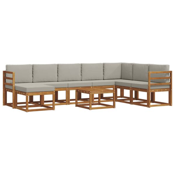 vidaXL Outdoor-Sofagarnitur mit Kissen 9 pcs Nat&uuml;rlich und Hellgrau