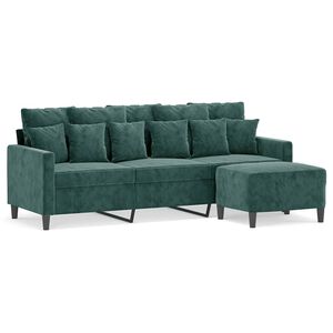 vidaXL 3-Sitzer-Sofa mit Hocker Dunkelgr&uuml;n 180 cm Samt