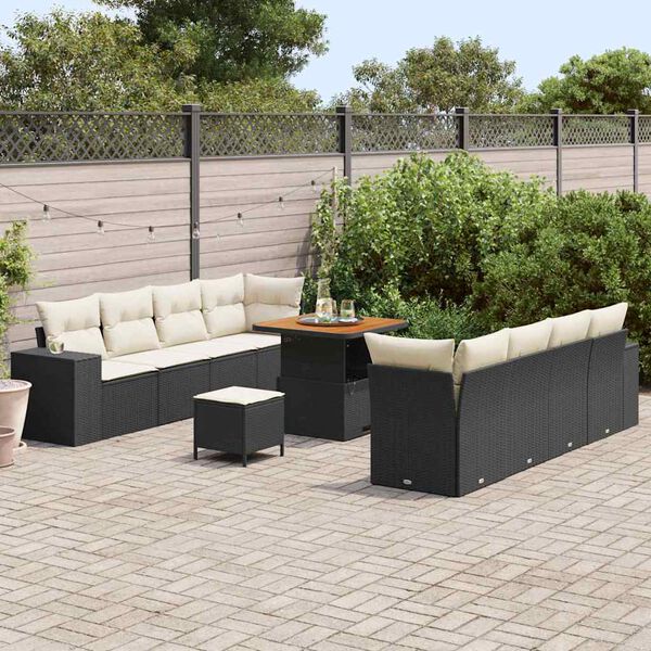 vidaXL Gartensofa-set mit Kissen 11 pcs Schwarz Poly-Rattan