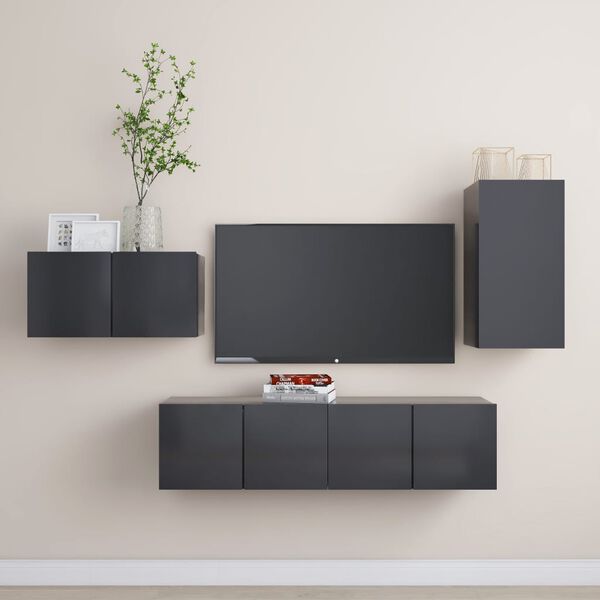 vidaXL 4-tlg. TV-Schrank-Set Grau Holzwerkstoff