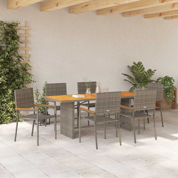 vidaXL Garten Essgruppe 7 pcs Grau Poly-Rattan