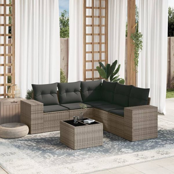 vidaXL 6-tlg. Garten-Sofagarnitur mit Kissen Grau Poly Rattan