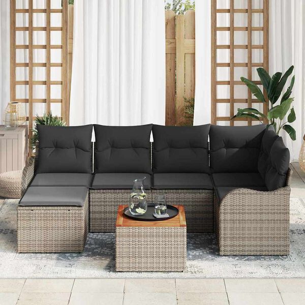 vidaXL Garten-Sofa-Set 7 pcs Grau Poly Rattan