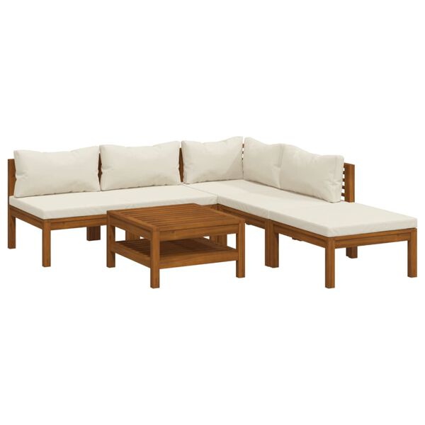 vidaXL 6-tlg. Garten-Lounge-Set mit Creme Kissen Massivholz Akazie