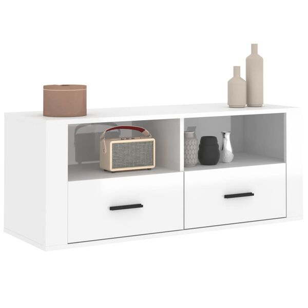 vidaXL TV-Schrank Hochglanz-Weiß 100x35x40 cm Holzwerkstoff