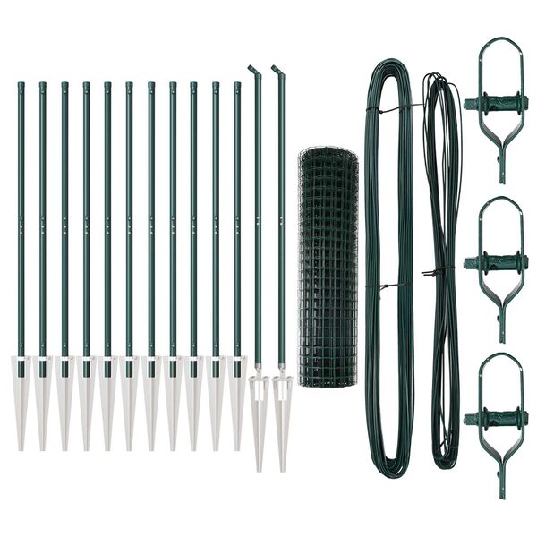 vidaXL Zaun mit Pfosten Gr&uuml;n 1 x 25 m Stahl und PVC