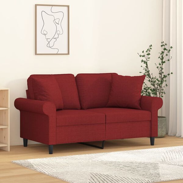 vidaXL 2-Sitzer-Sofa mit Kissen Weinrot 120 cm Stoff