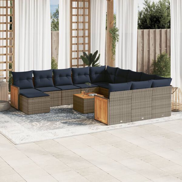 vidaXL 13-teiliges Gartensofa-Set mit Kissen, grau, Polyrattan